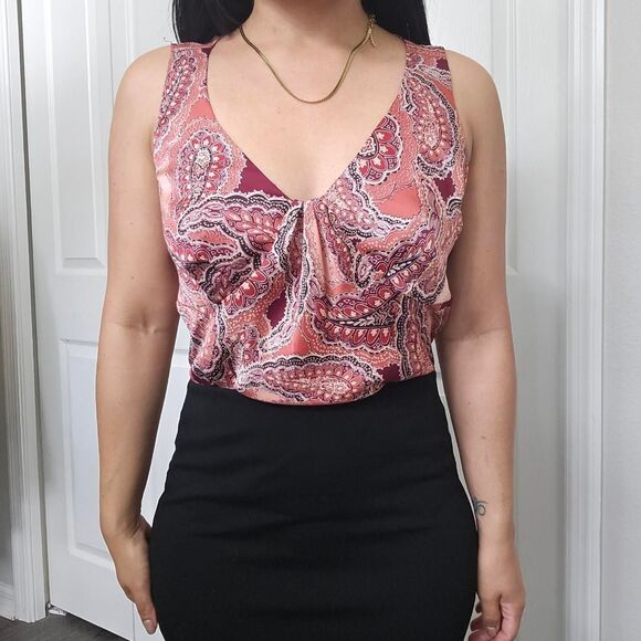 Loft Y2K Dainty Paisley Floral Satin Sleeveless V Neck Top blouse size XS - Picture 3 of 11
